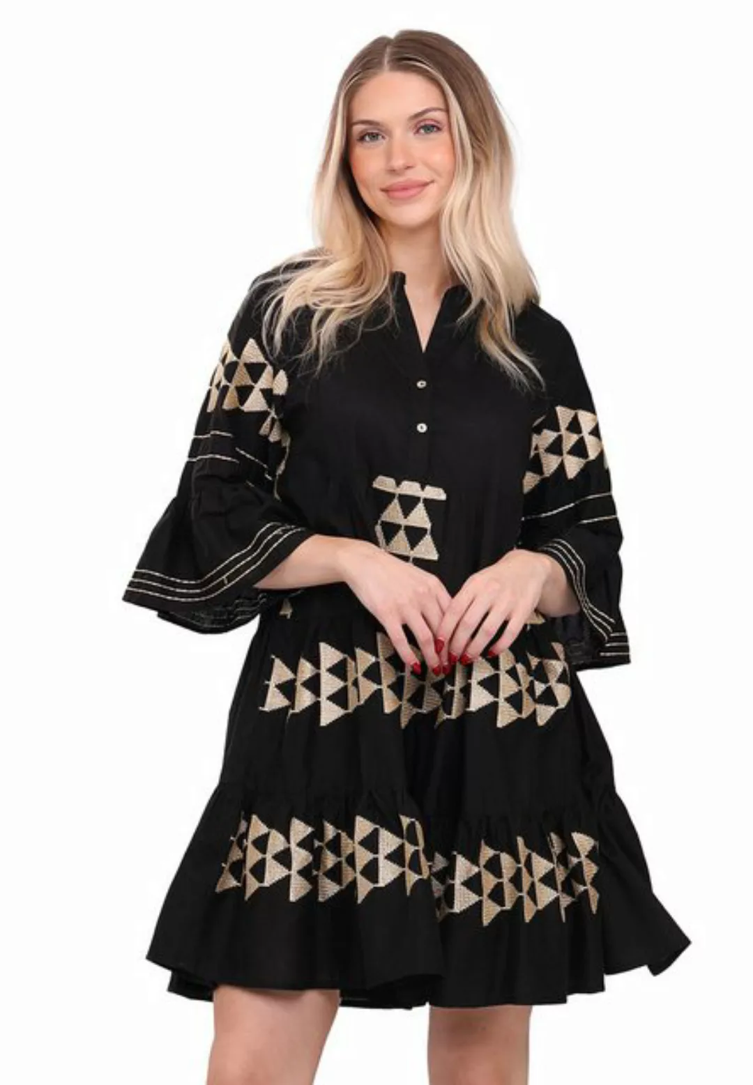 YC Fashion & Style Tunikakleid Schwarz-Goldenes Handarbeit Tunikakleid in U günstig online kaufen