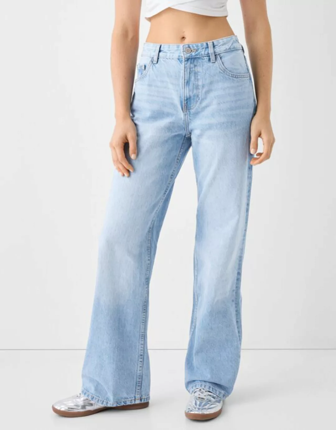 Bershka Wide Leg 90'S Jeans Damen 36 Ausgewaschenes Blau günstig online kaufen