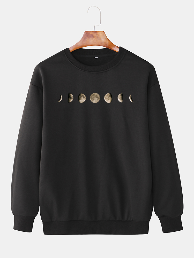 Mens Moon Graphic Brustdruck Plain Elastic Hem Casual Loose Sweatshirts günstig online kaufen