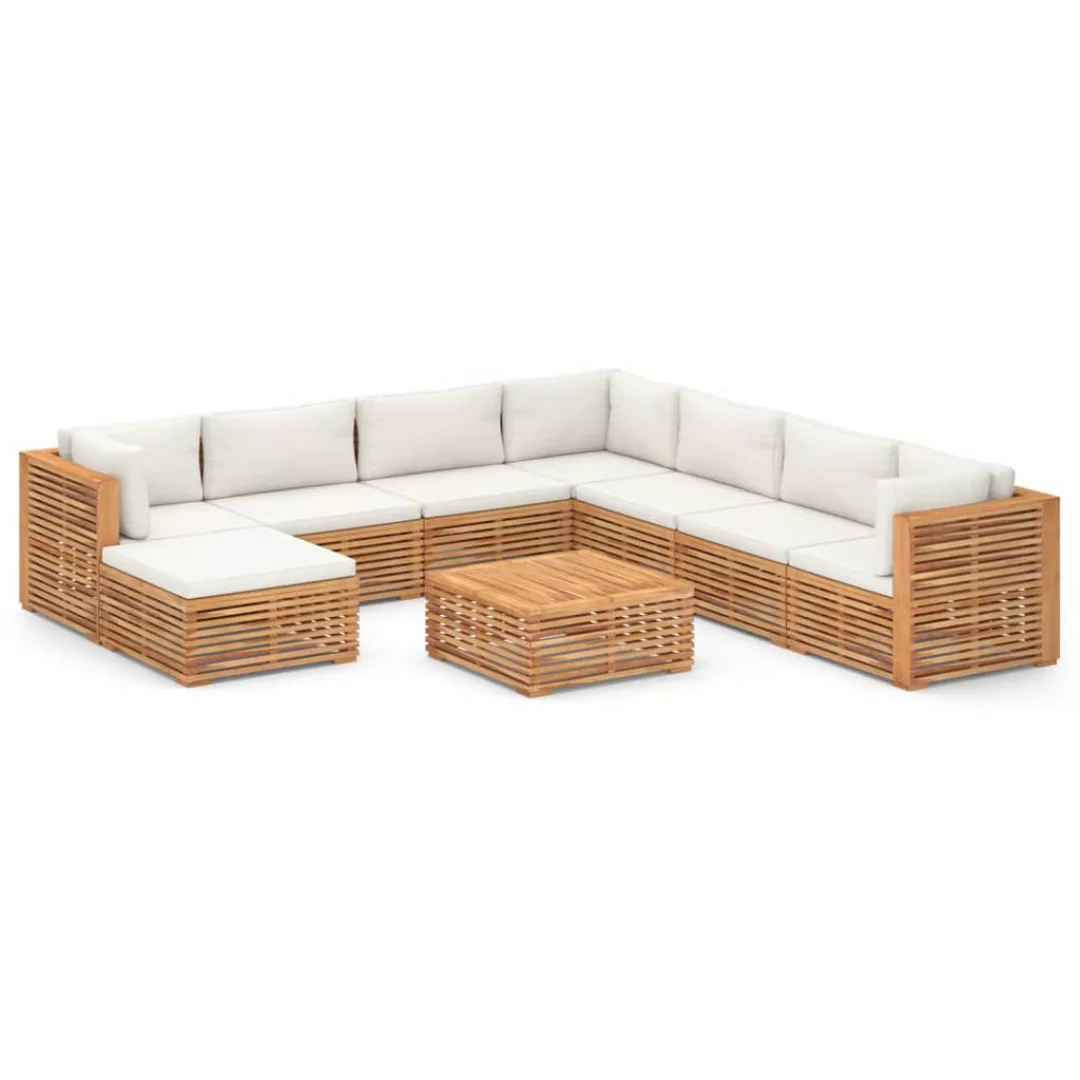 9-tlg. Garten-lounge-set Mit Kissen Creme Massivholz Teak günstig online kaufen