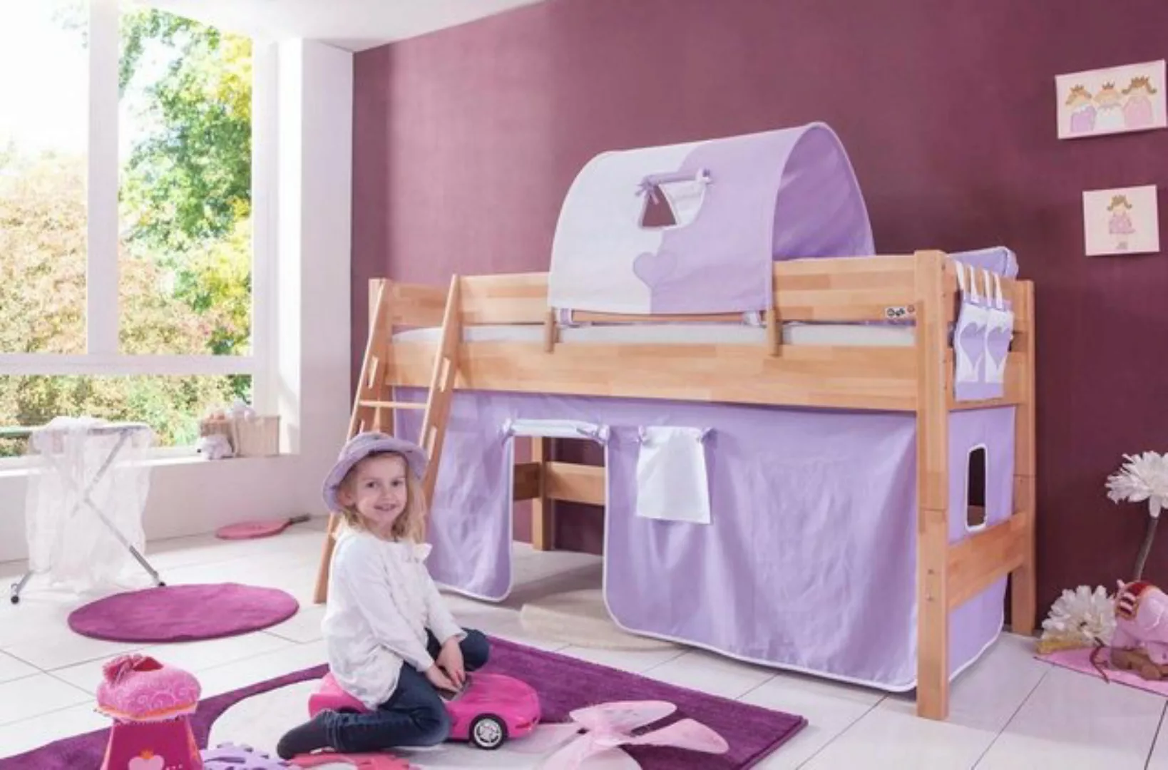 Natur24 Kinderbett Halbhohes Einzelbett Kim Buche lackiert 90x200cm Einzelb günstig online kaufen