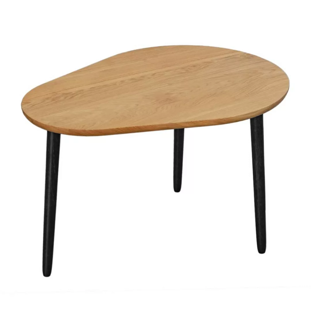 Sofatisch Retro aus Eiche Massivholz ovaler Tischplatte günstig online kaufen