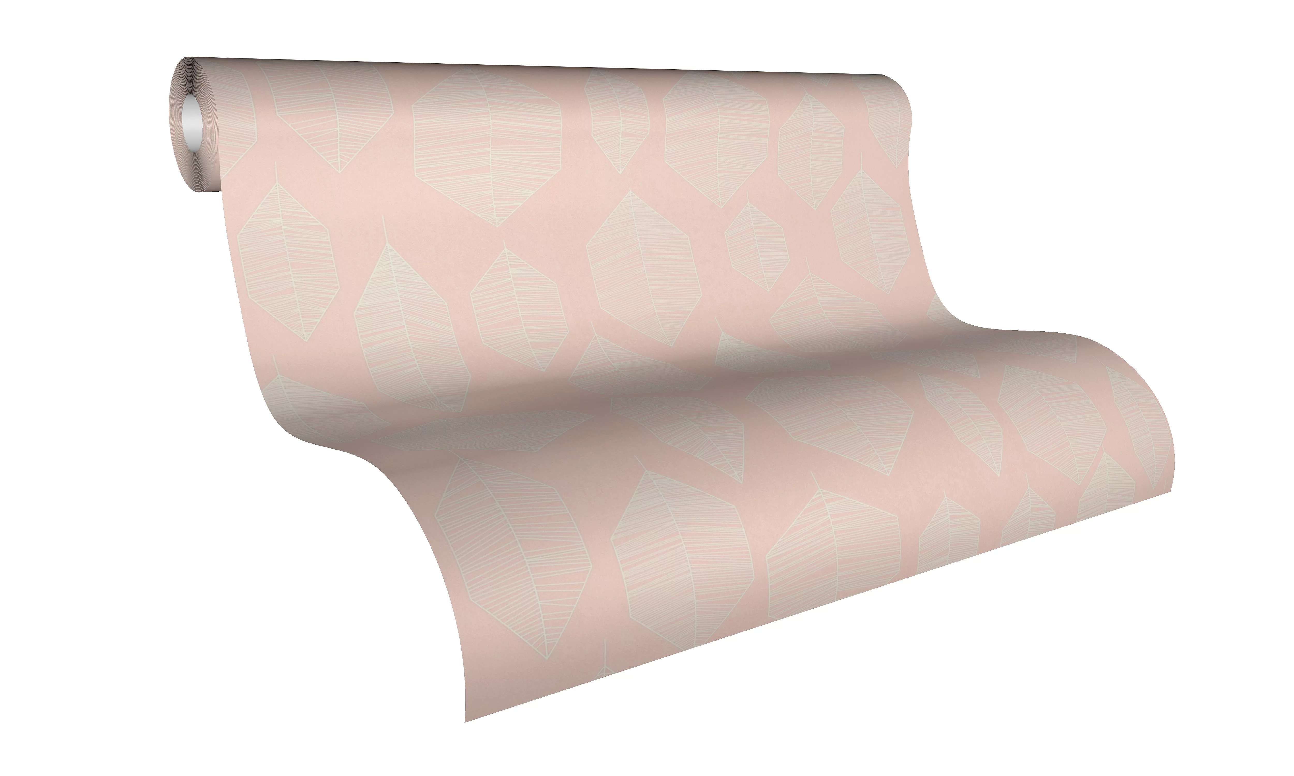 Bricoflor Nordische Tapete Rosa Weiß Moderne Vliestapete mit Blätter Muster günstig online kaufen