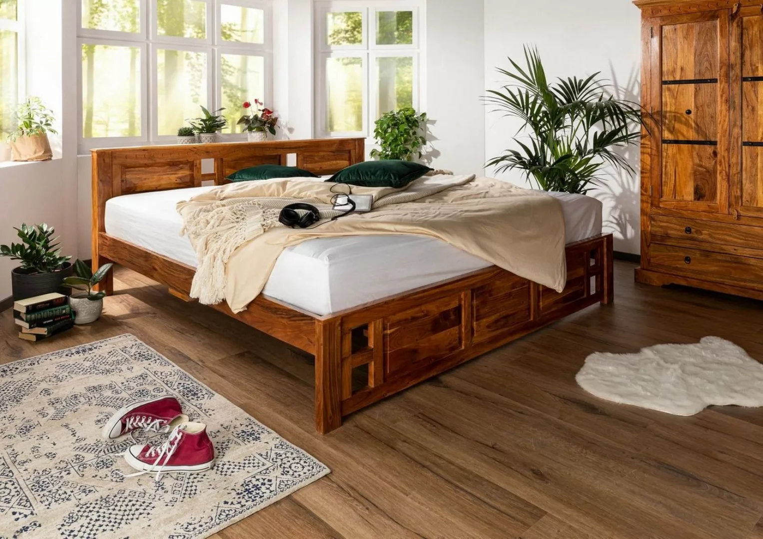 Massivmoebel24 Massivholzbett Bett Akazie 200x200x90 honig lackiert OXFORD günstig online kaufen