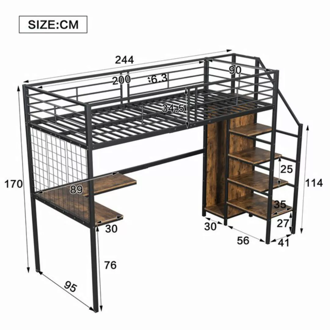 O-Karacaco Hochbett Etagenbett mit Tisch und Kleiderschrank, Seitenleiter m günstig online kaufen