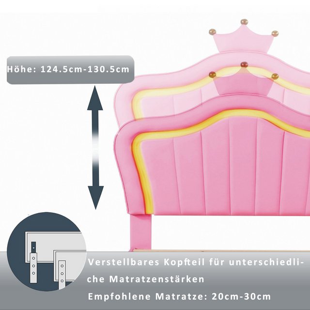 Ulife Kinderbett Polsterbett Kronen-Mädchen-Einzelbettgestell aus PU-Leder günstig online kaufen