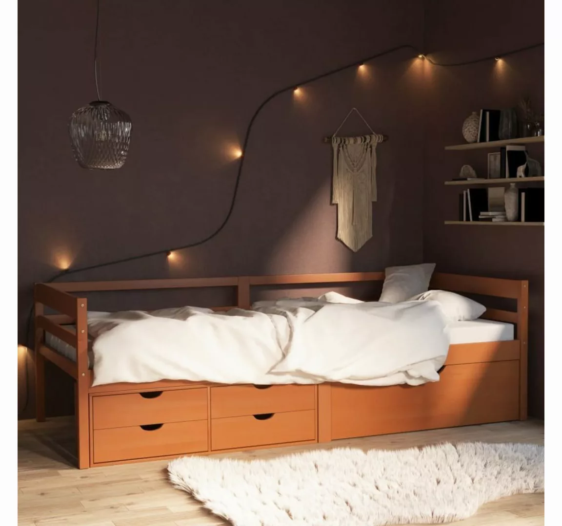 furnicato Bett Massivholzbett mit Schubladen Honigbraun Kiefer 90x200 cm günstig online kaufen