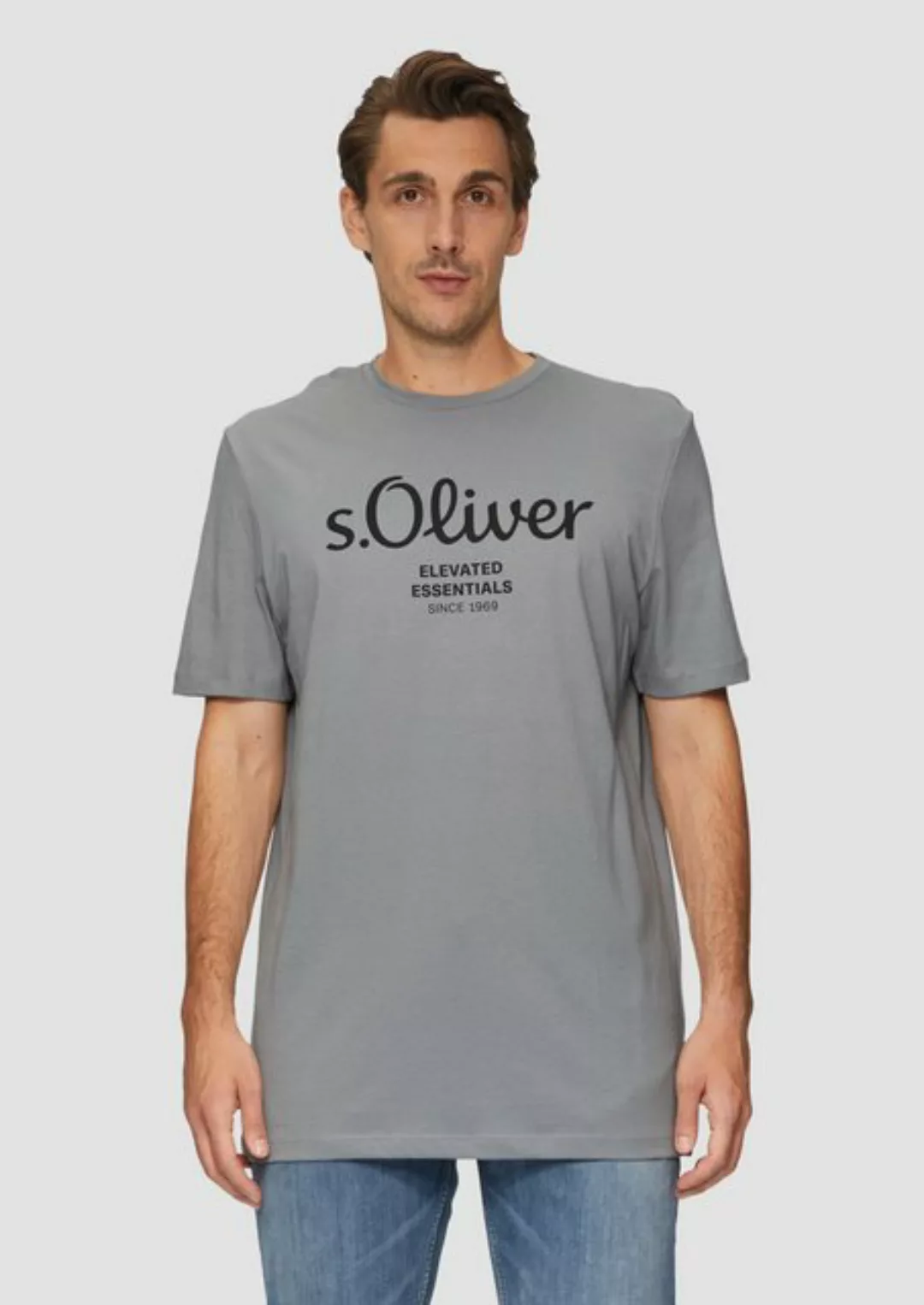 s.Oliver Kurzarmshirt T-Shirt mit Flammgarnstruktur Artwork günstig online kaufen