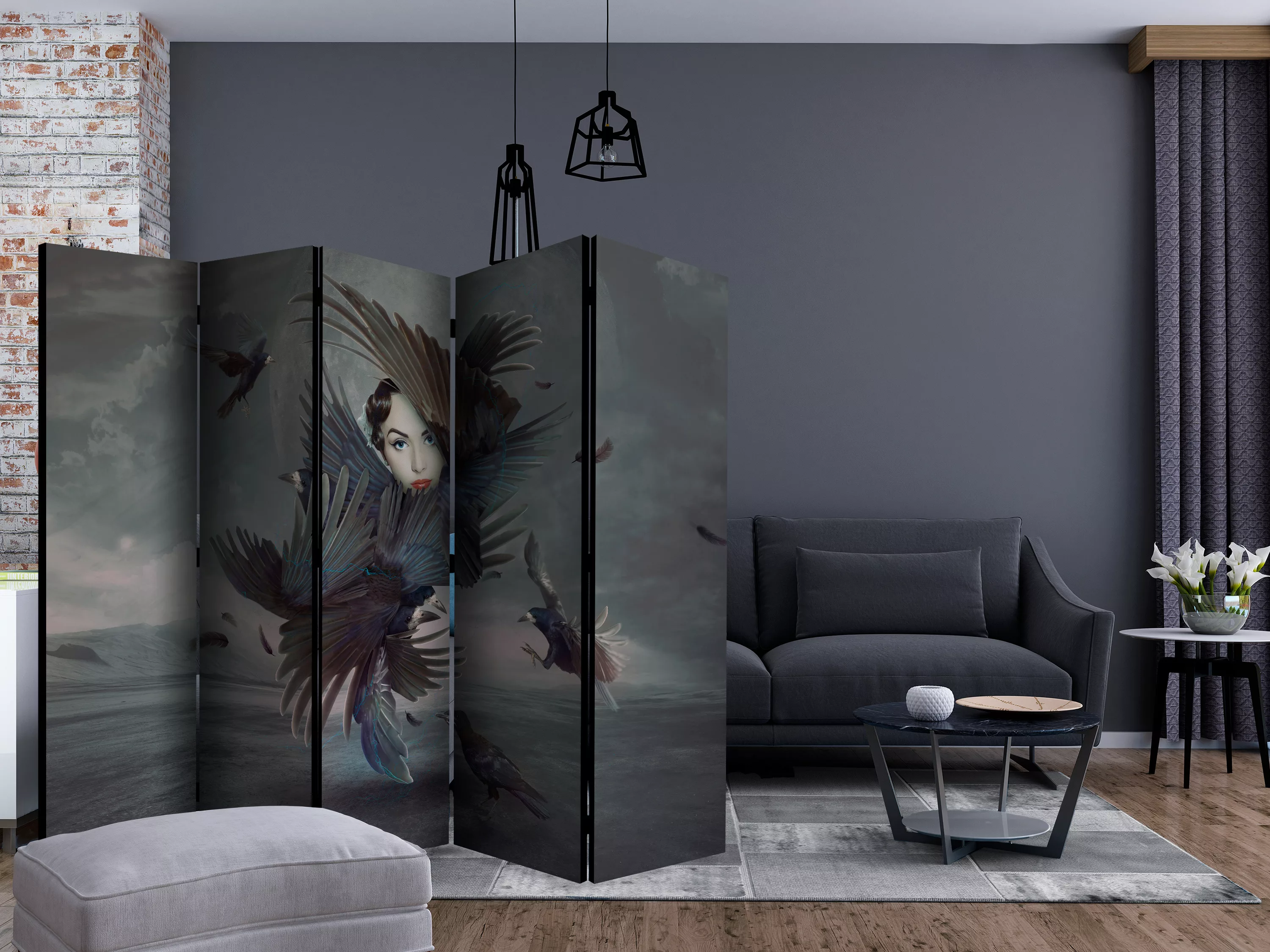 5-teiliges Paravent - Covered In Feathers Ii [room Dividers] günstig online kaufen