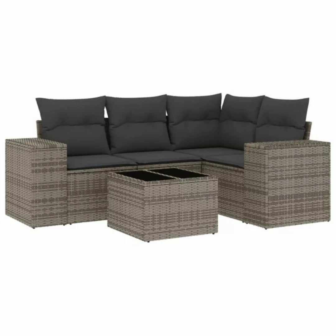 vidaXL Sofaelement 5-tlg. Garten-Sofagarnitur mit Kissen Grau Poly Rattan ( günstig online kaufen