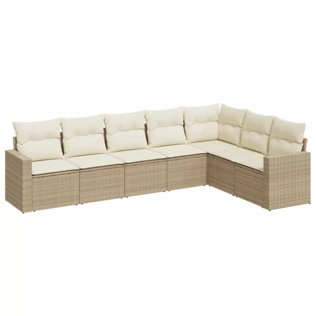 vidaXL Sofaelement 7-tlg. Garten-Sofagarnitur mit Kissen Beige Poly Rattan günstig online kaufen