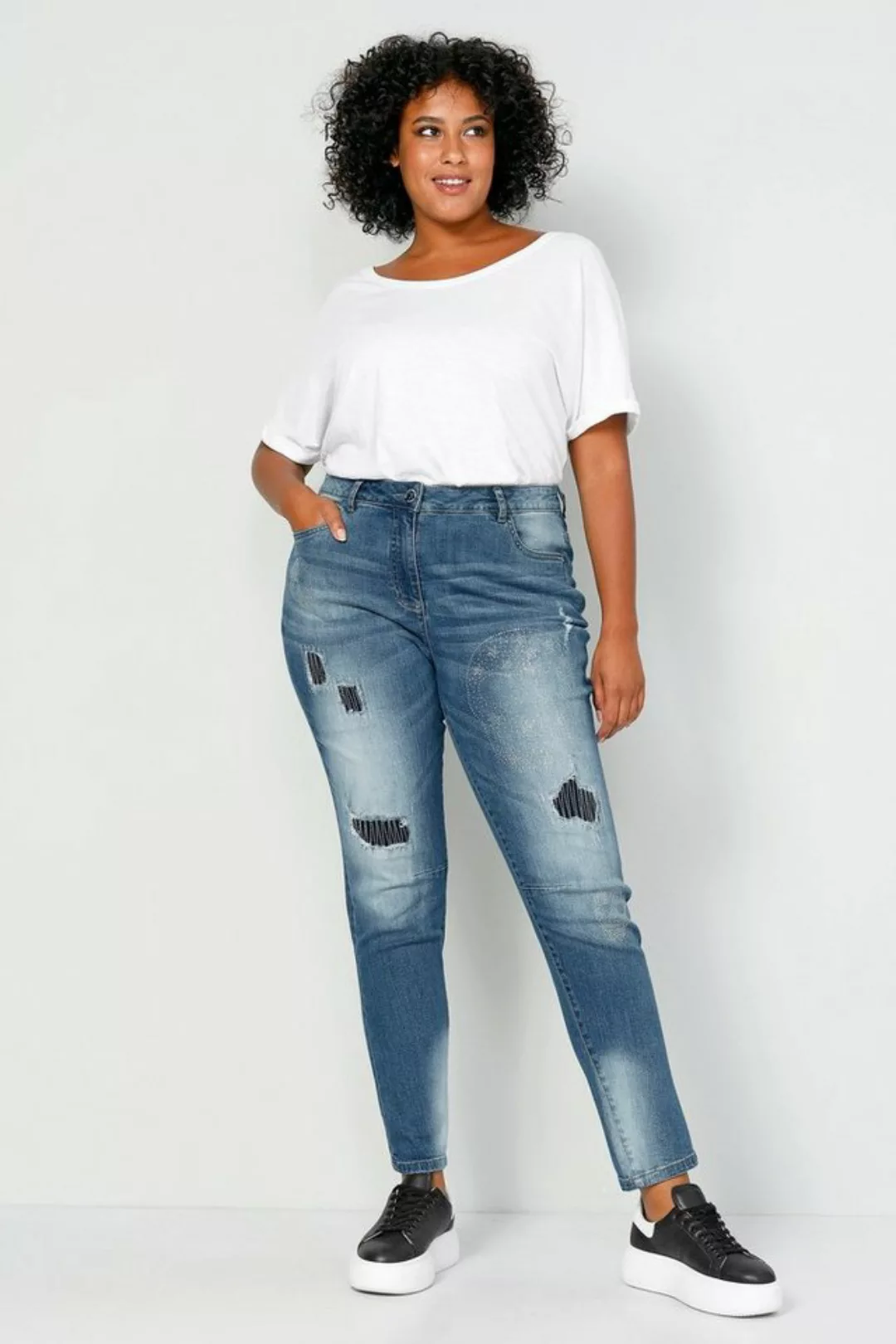 Angel of Style 5-Pocket-Jeans Boyfriend-Jeans Glitzer Totenköpfe Destroy-Ef günstig online kaufen