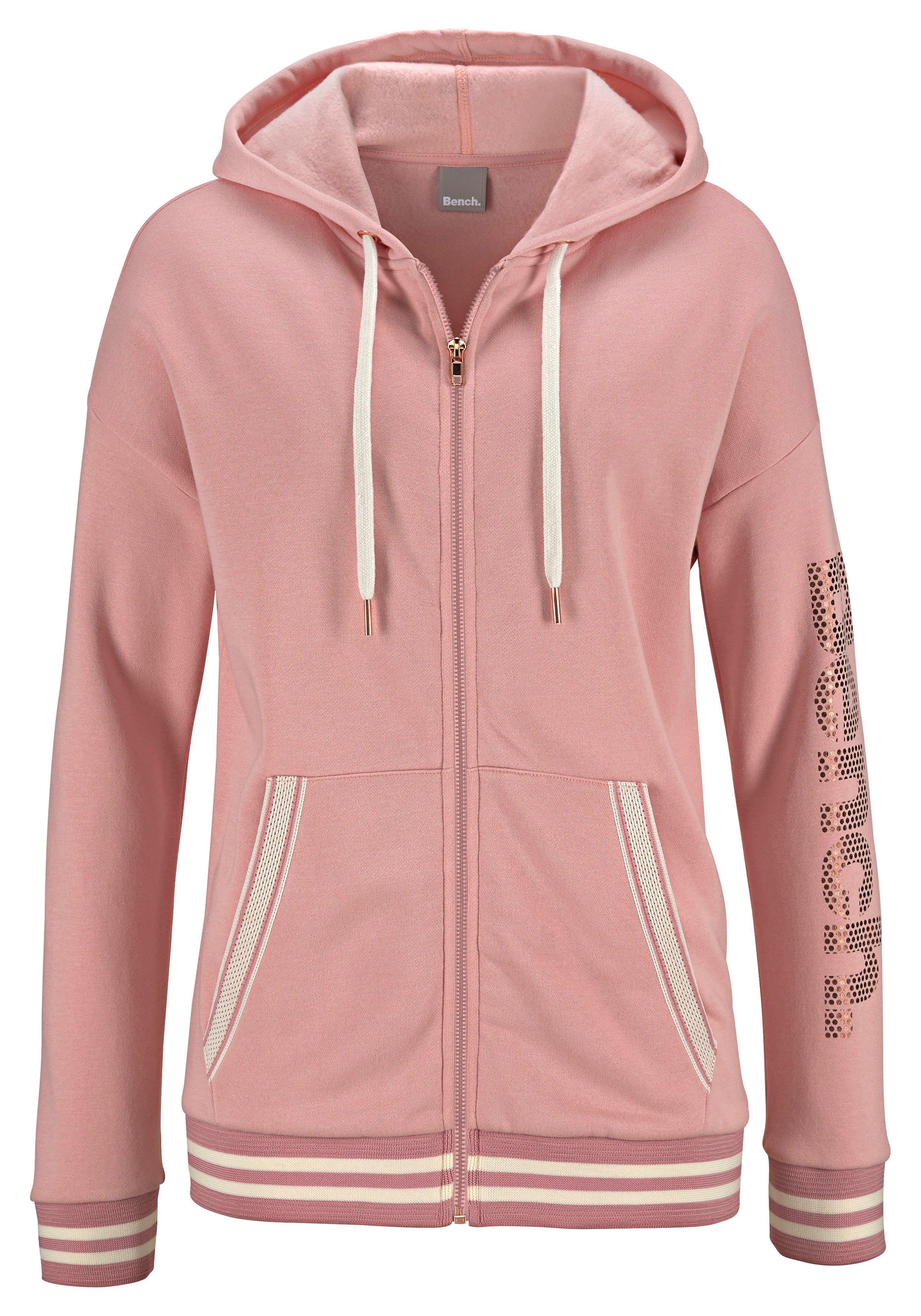 Bench. Kapuzensweatjacke, mit gestreiften Bündchen und Glanzprint, Loungewe günstig online kaufen