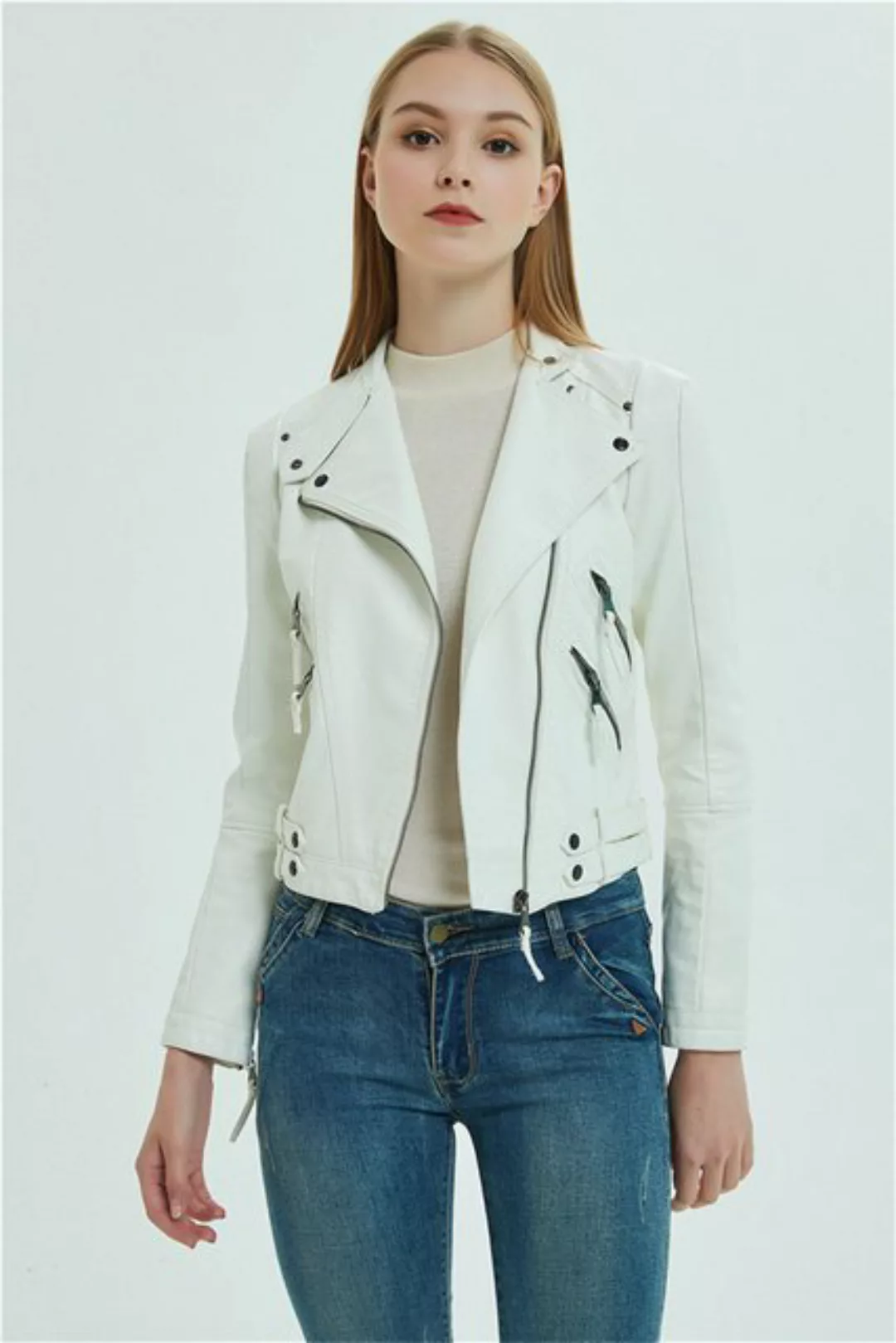 RUZU UG Lederjacke Damen-Jacke aus Kunstleder, Motorrad-Reitjacke mit Reißv günstig online kaufen