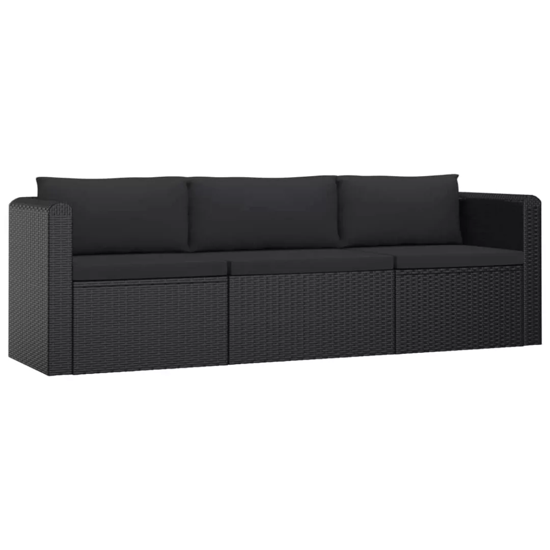 3-tlg. Garten-sofagarnitur Mit Auflagen Poly Rattan Schwarz günstig online kaufen