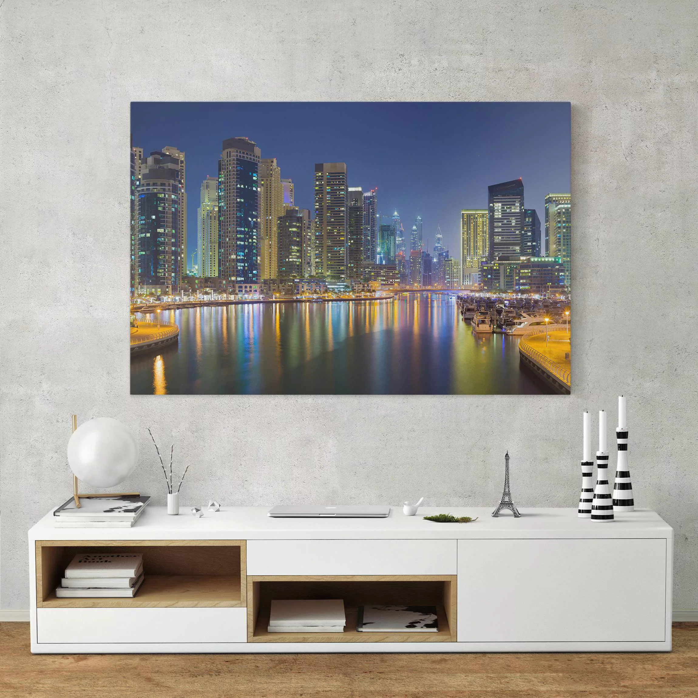 Leinwandbild Architektur & Skyline - Querformat Dubai Nacht Skyline günstig online kaufen