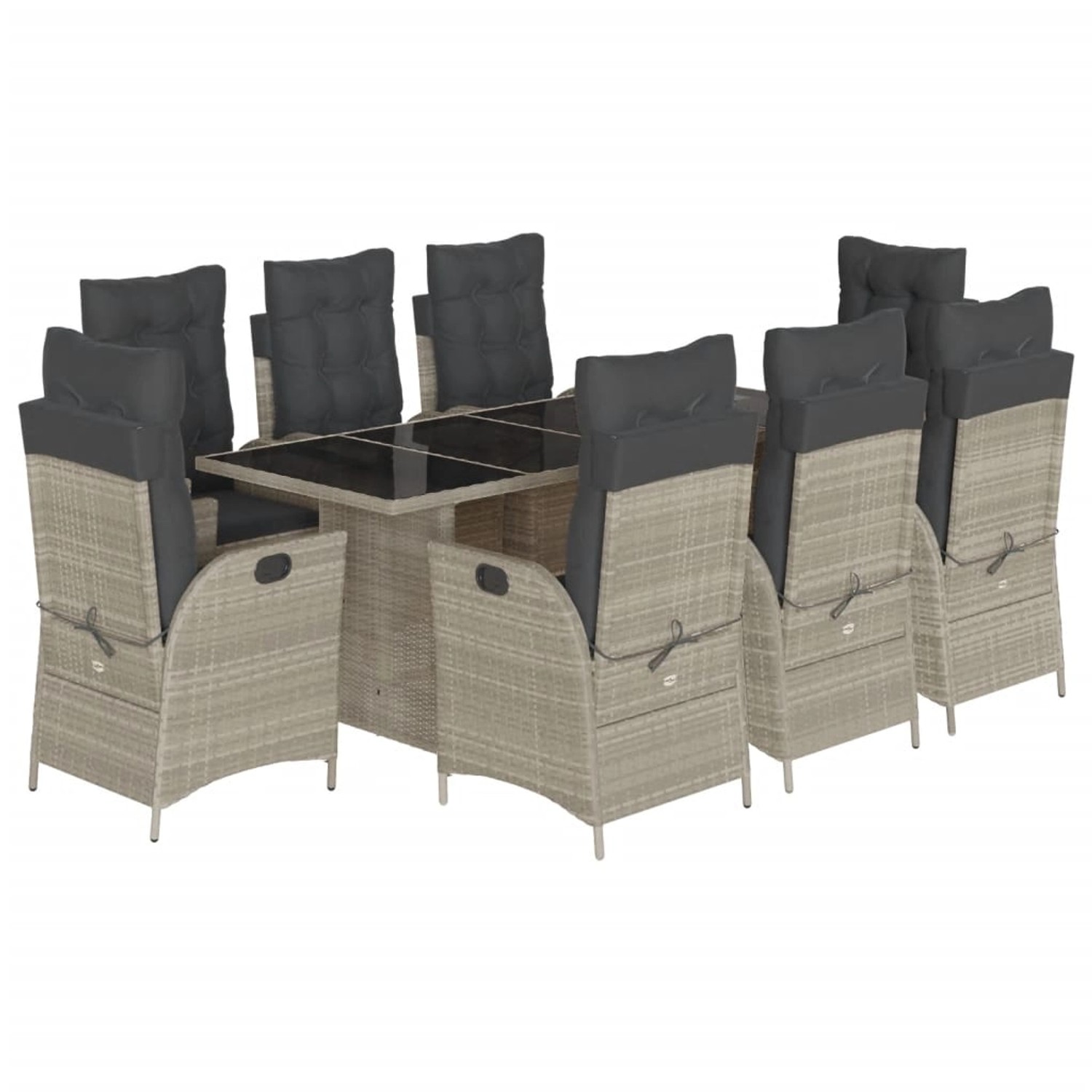 vidaXL 9-Tlg Garten-Essgruppe mit Kissen Hellgrau Poly Rattan 3213132 günstig online kaufen