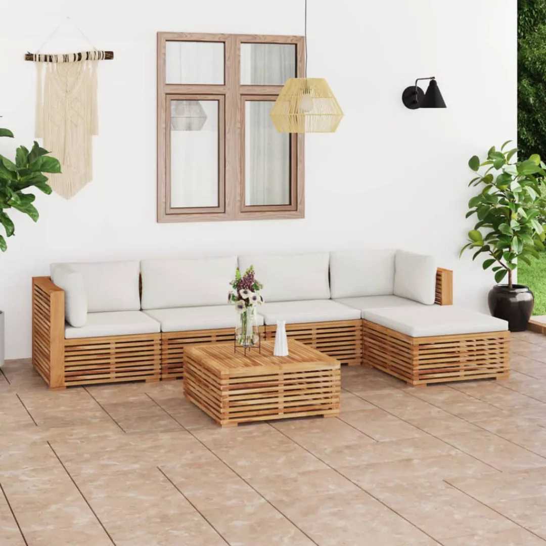 6-tlg. Garten-lounge-set Mit Creme Kissen Massivholz Teak günstig online kaufen