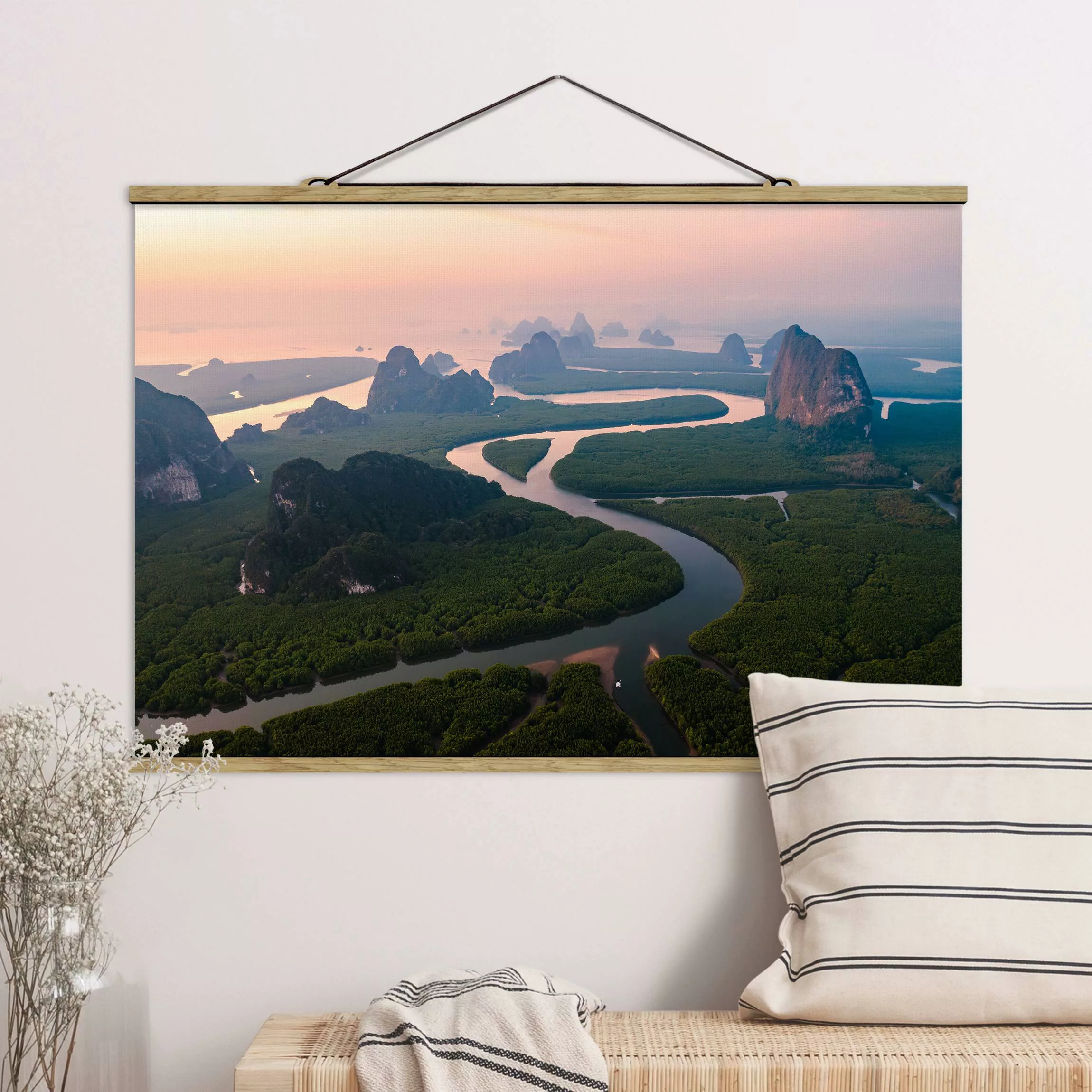 Stoffbild mit Posterleisten Flusslandschaft in Thailand günstig online kaufen