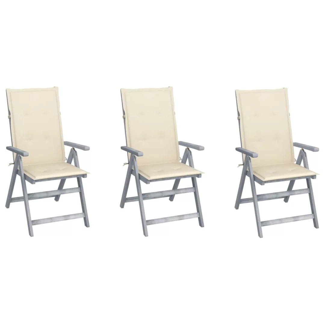 Verstellbare Gartenstühle 3 Stk. Mit Auflagen Massivholz Akazie günstig online kaufen