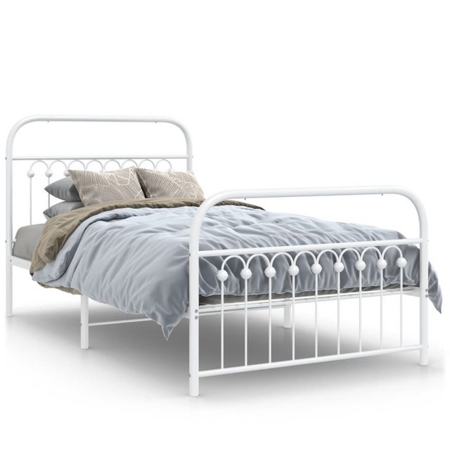 vidaXL Bett, Bettgestell mit Kopf- und Fußteil Metall Weiß 100x190 cm günstig online kaufen