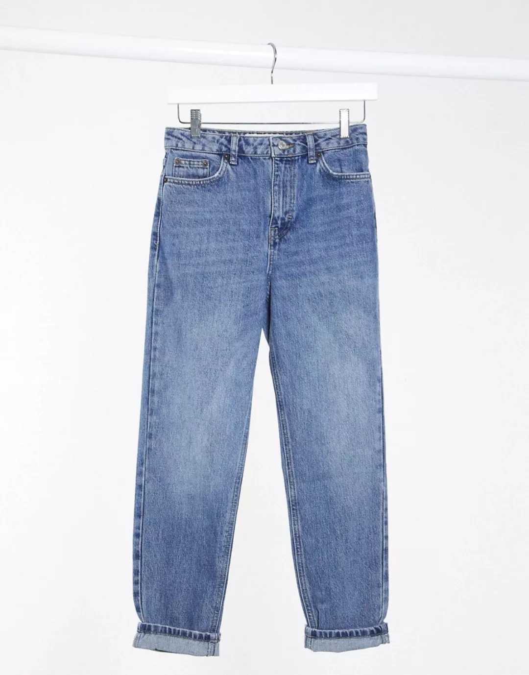Topshop – Mom-Jeans aus recycelten Baumwollmix in verwaschenem Mittelblau günstig online kaufen