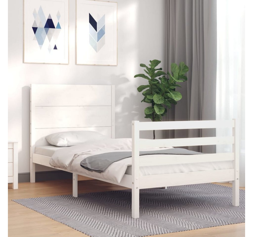 vidaXL Bett Massivholzbett mit Kopfteil Weiß 100x200 cm günstig online kaufen