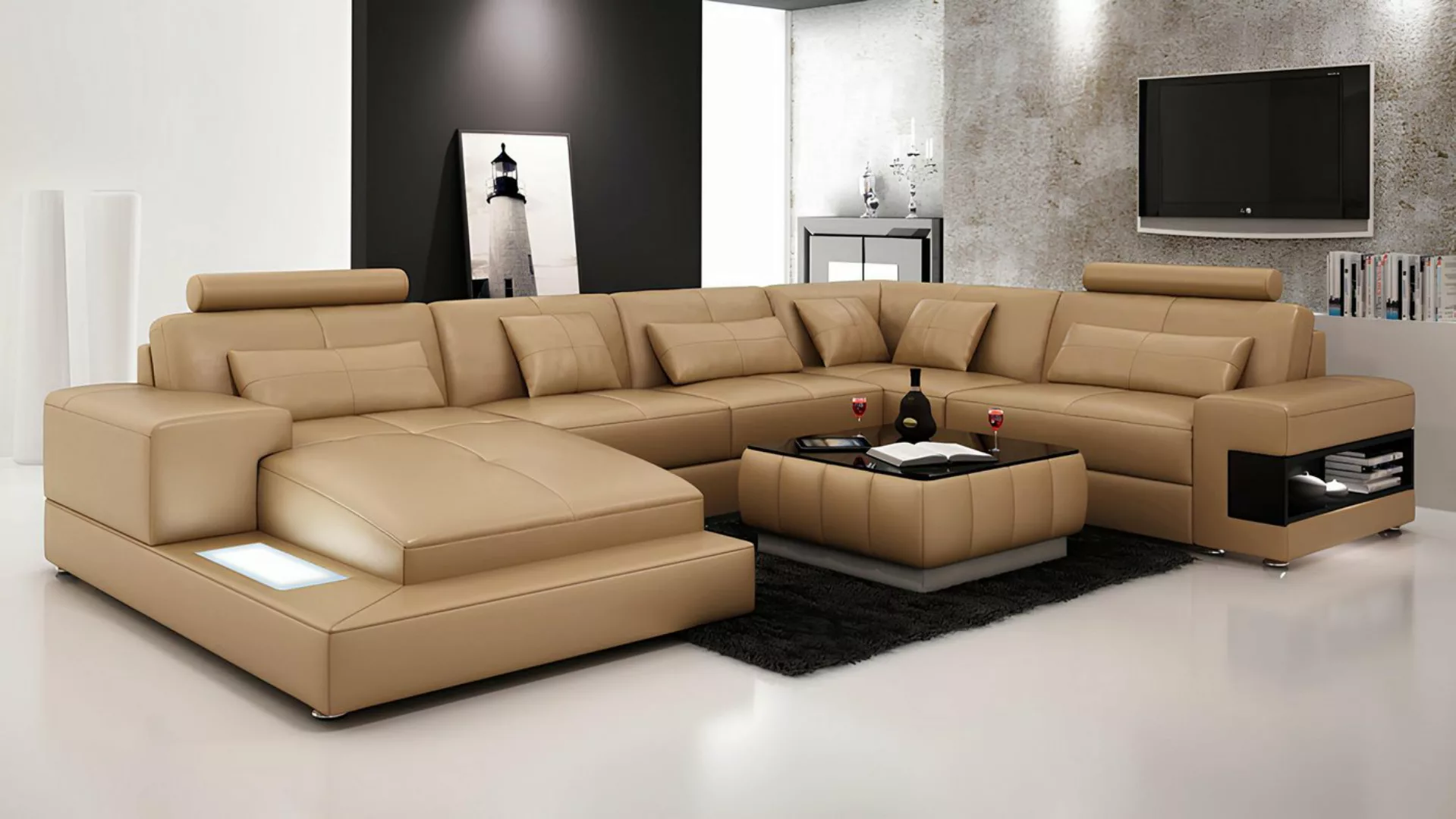 Xlmoebel Sofa Neues modernes Ecksofa Ledersofa Wohnlandschaft Design Couch günstig online kaufen