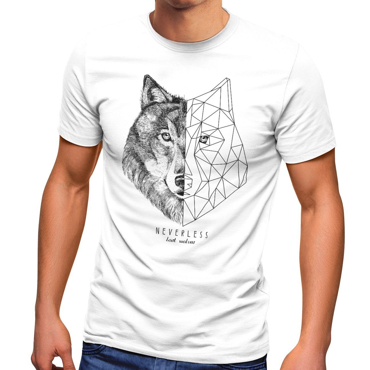 Neverless Print-Shirt Herren T-Shirt Wolf Polygon günstig online kaufen