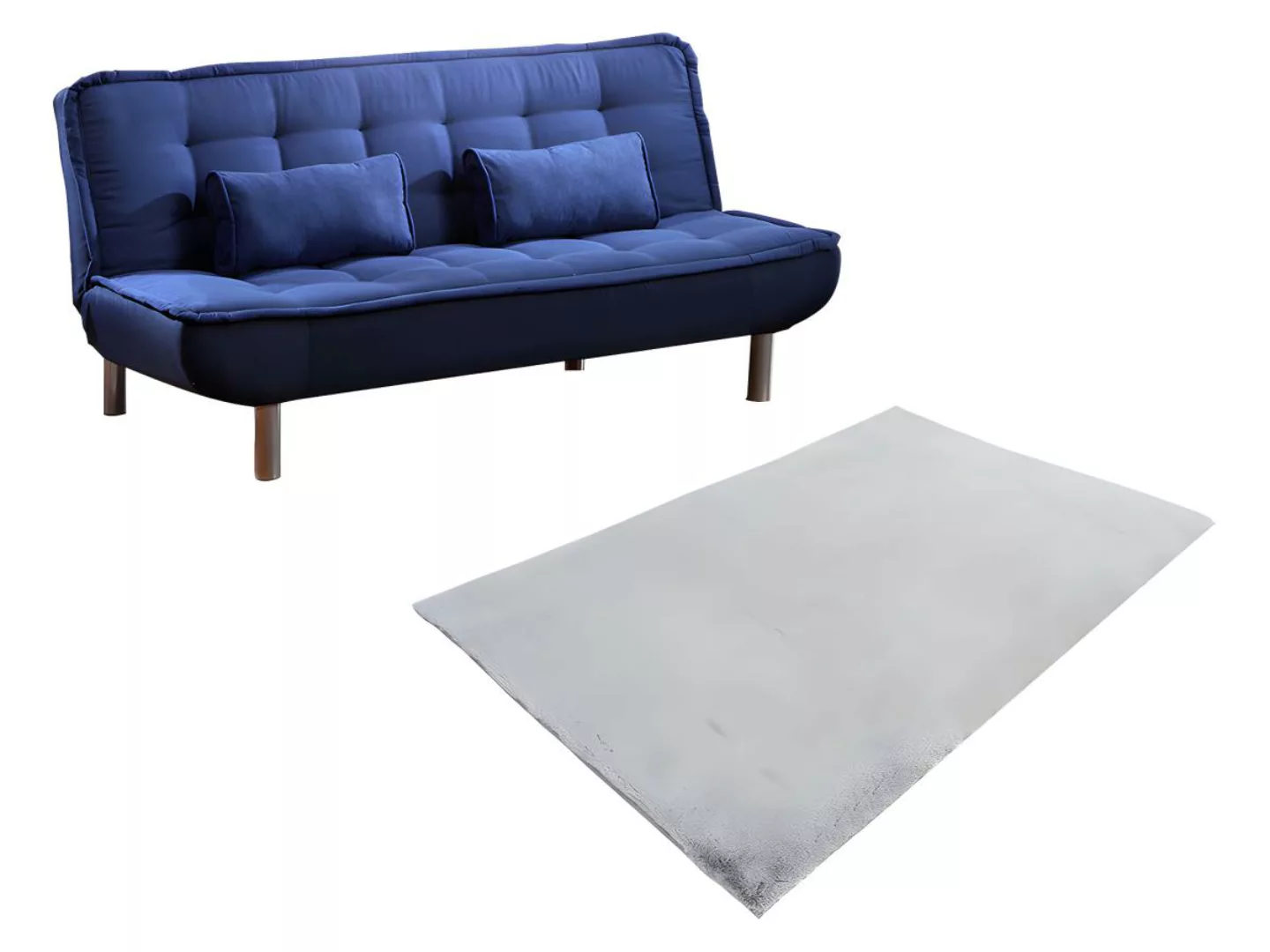 Sparset: Schlafsofa Klappsofa - Blau - MISHAN + Teppich - Grau - BUNNY günstig online kaufen