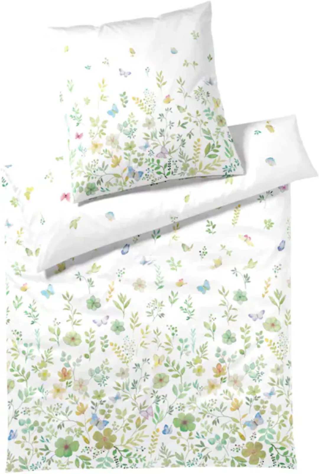 Elegante Mako Satin Bettwäsche Spring Fling 2447-4 Blumen Grün 135x200 günstig online kaufen