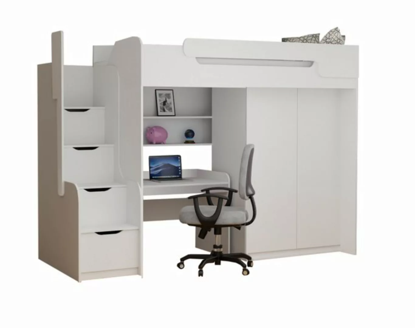 Möbel-Zeit Hochbett Hochbett DORIAN mit Schreibtisch und Schrank günstig online kaufen
