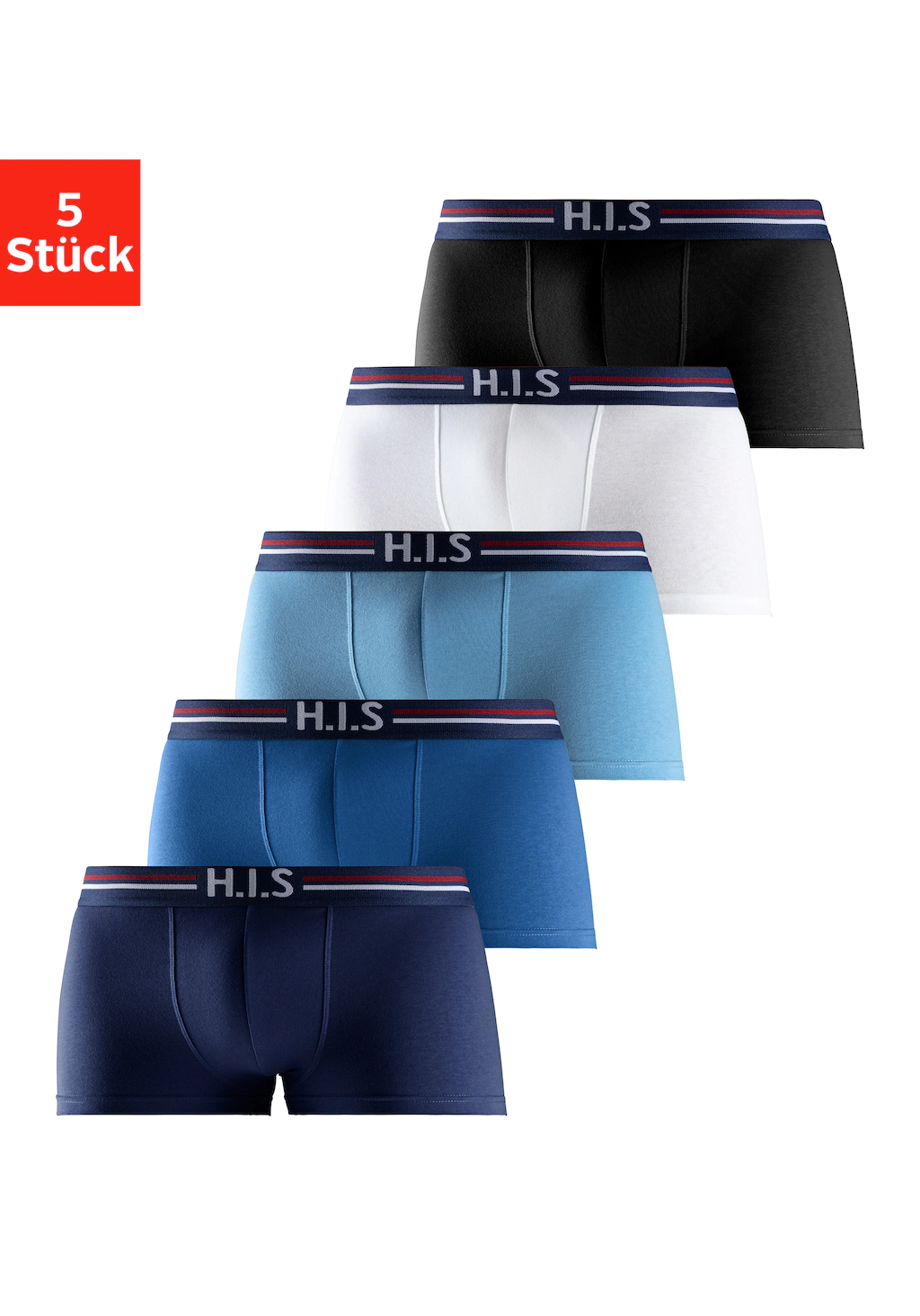 H.I.S Boxershorts, (Packung, 5 St.), in Hipster-Form mit Streifen und Marke günstig online kaufen
