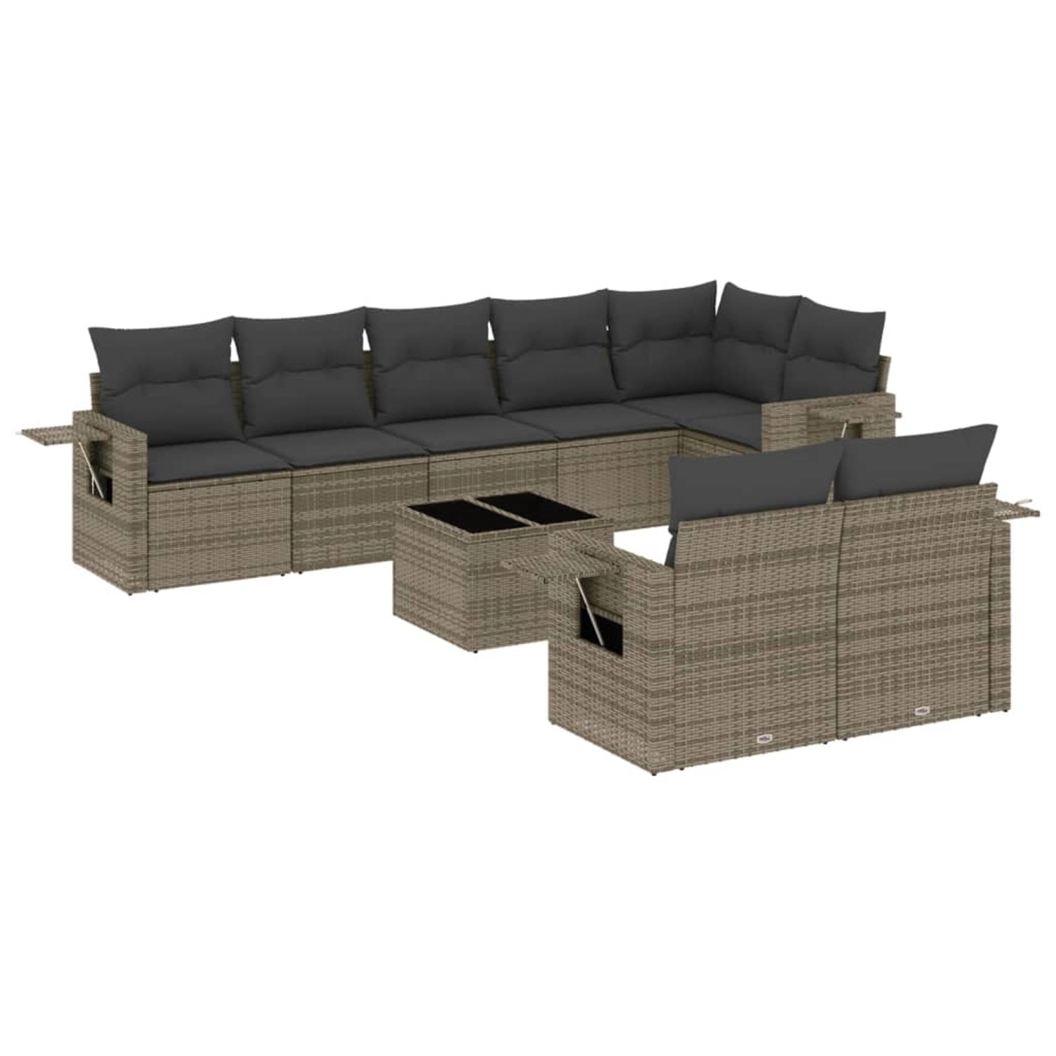 vidaXL 9-Tlg Garten-Sofagarnitur mit Kissen Grau Poly Rattan 3220429 günstig online kaufen