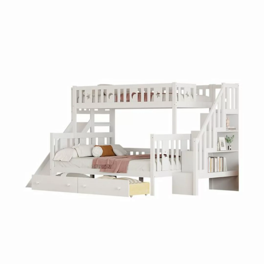 Ulife Etagenbett Massivholz Kinderbett 90x200/140x200cm, mit Rutsche und Re günstig online kaufen