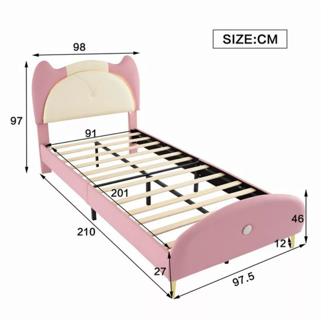 autolock Kinderbett Polsterbett, Kinderbett, LED-Streifen,Beige+Rosa, 90x20 günstig online kaufen