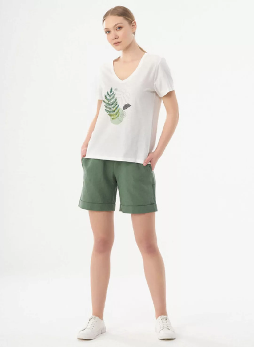 Damen T-shirt Aus Bio-baumwolle Mit Blatt-print günstig online kaufen