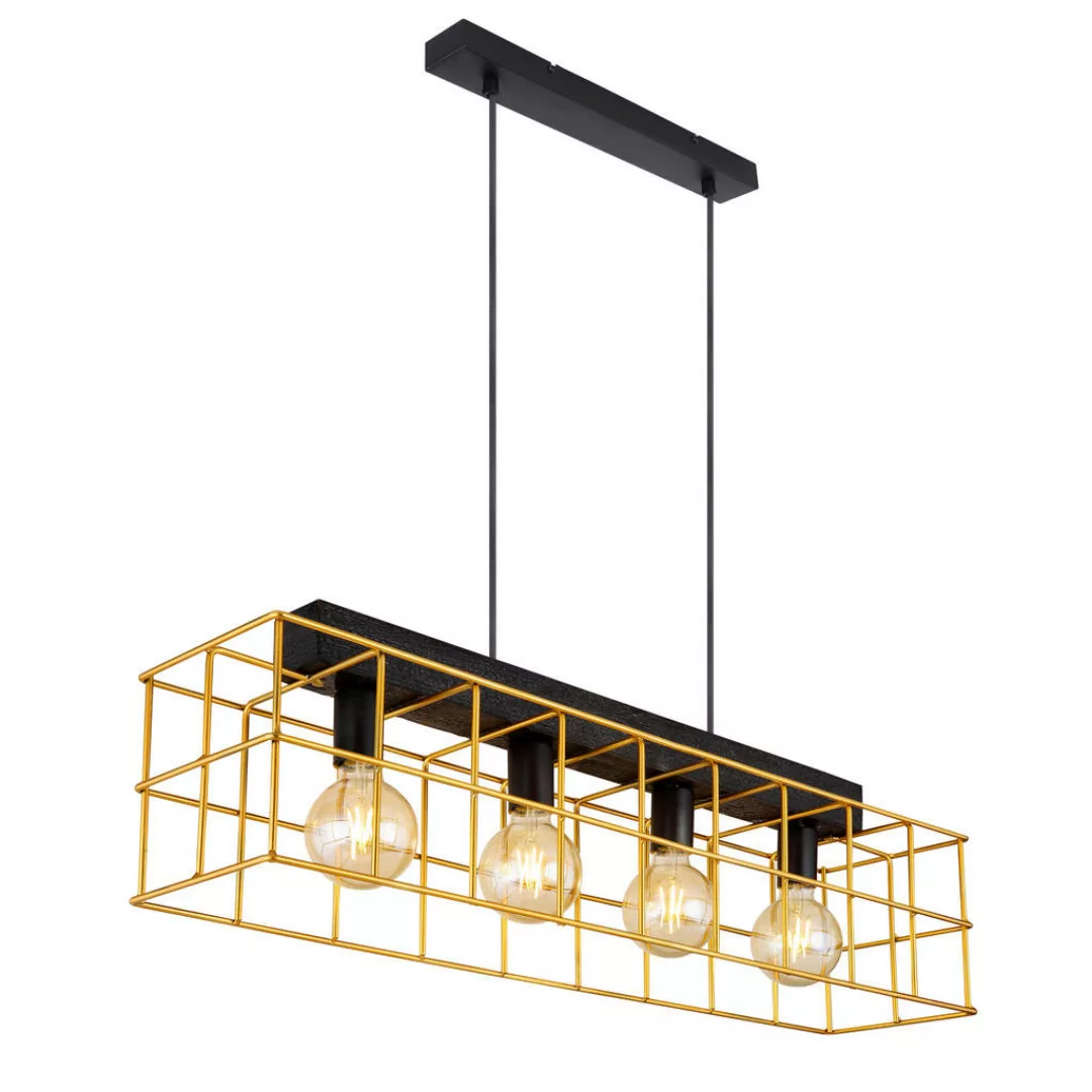 GLOBO Pendelleuchte gold schwarz Metall B/H/T: ca. 20x150x90 cm E27 4 Brenn günstig online kaufen