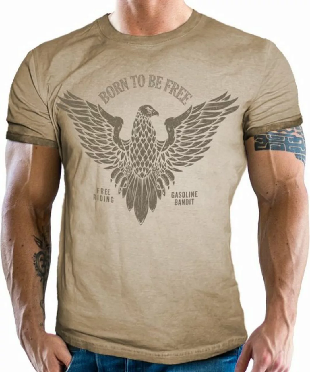 GASOLINE BANDIT® T-Shirt in Washed Sand Optik für Biker, Racer: Born to be günstig online kaufen