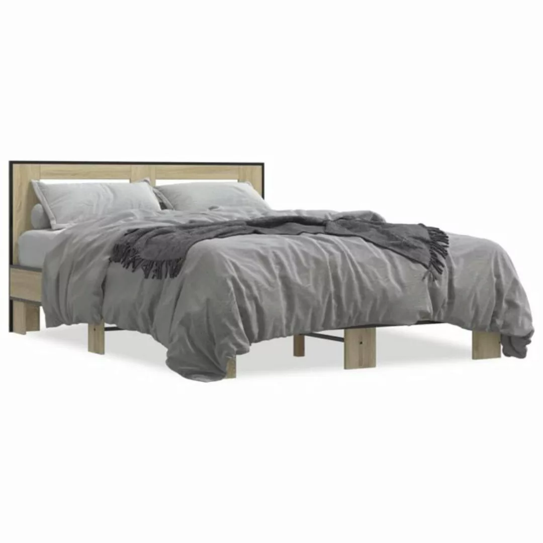 vidaXL Bett Bettgestell Sonoma-Eiche 140x200 cm Holzwerkstoff und Metall günstig online kaufen