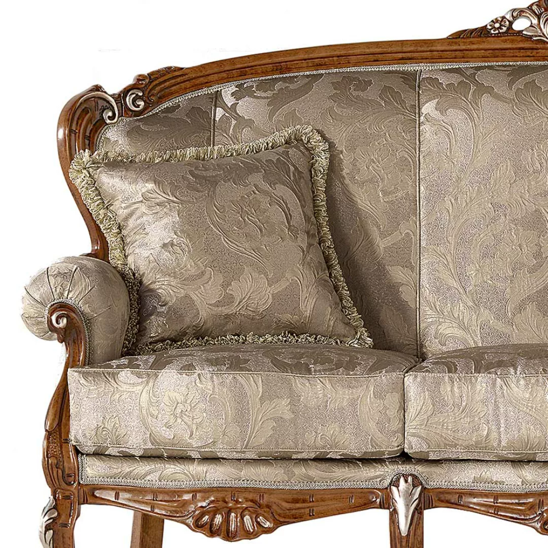 Barockstil Dreisitzer Couch in Beige und Buche braun 190 cm breit günstig online kaufen