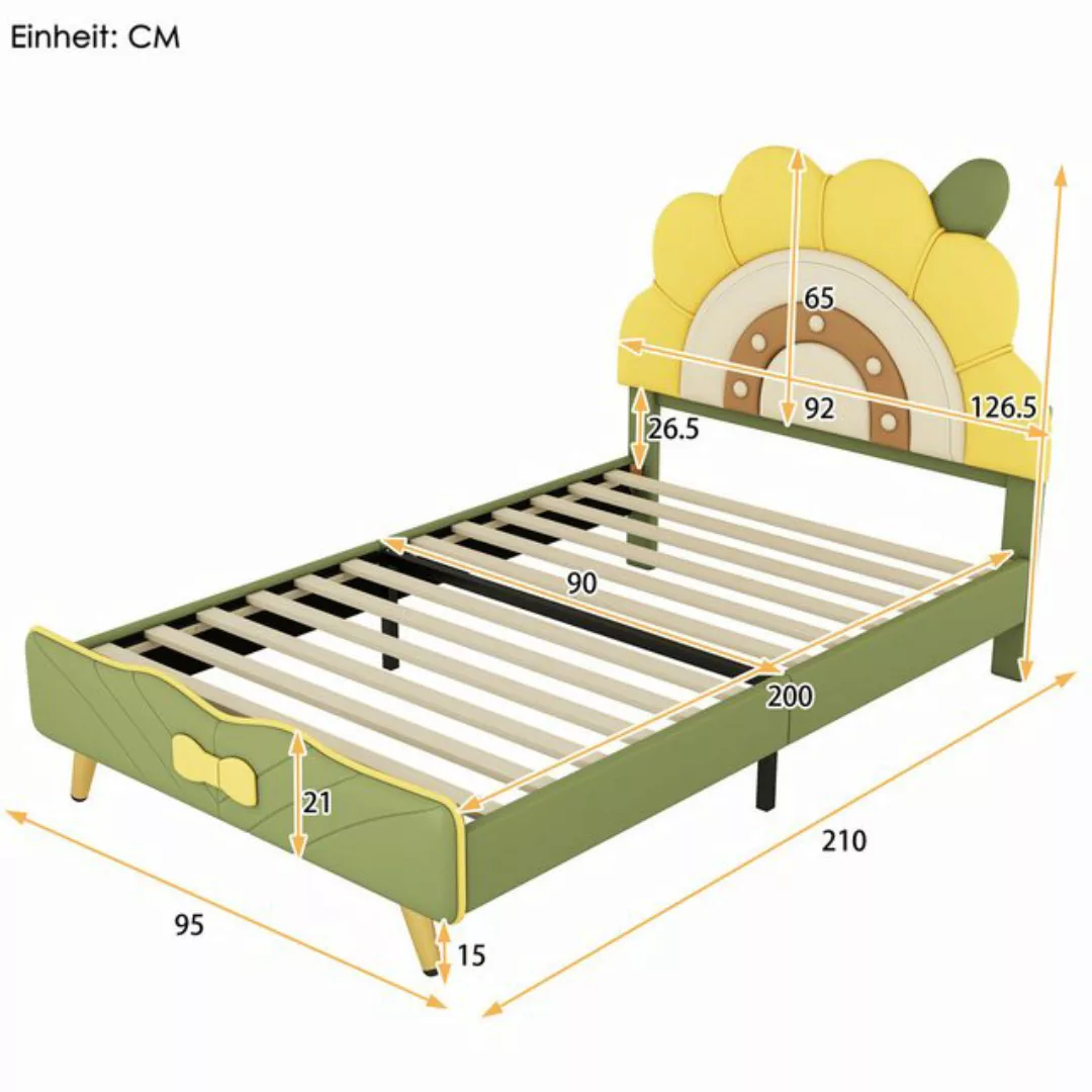 Ulife Polsterbett Kinderbett Flachbett mit Sonnenblumenform Kopfteil, Schle günstig online kaufen