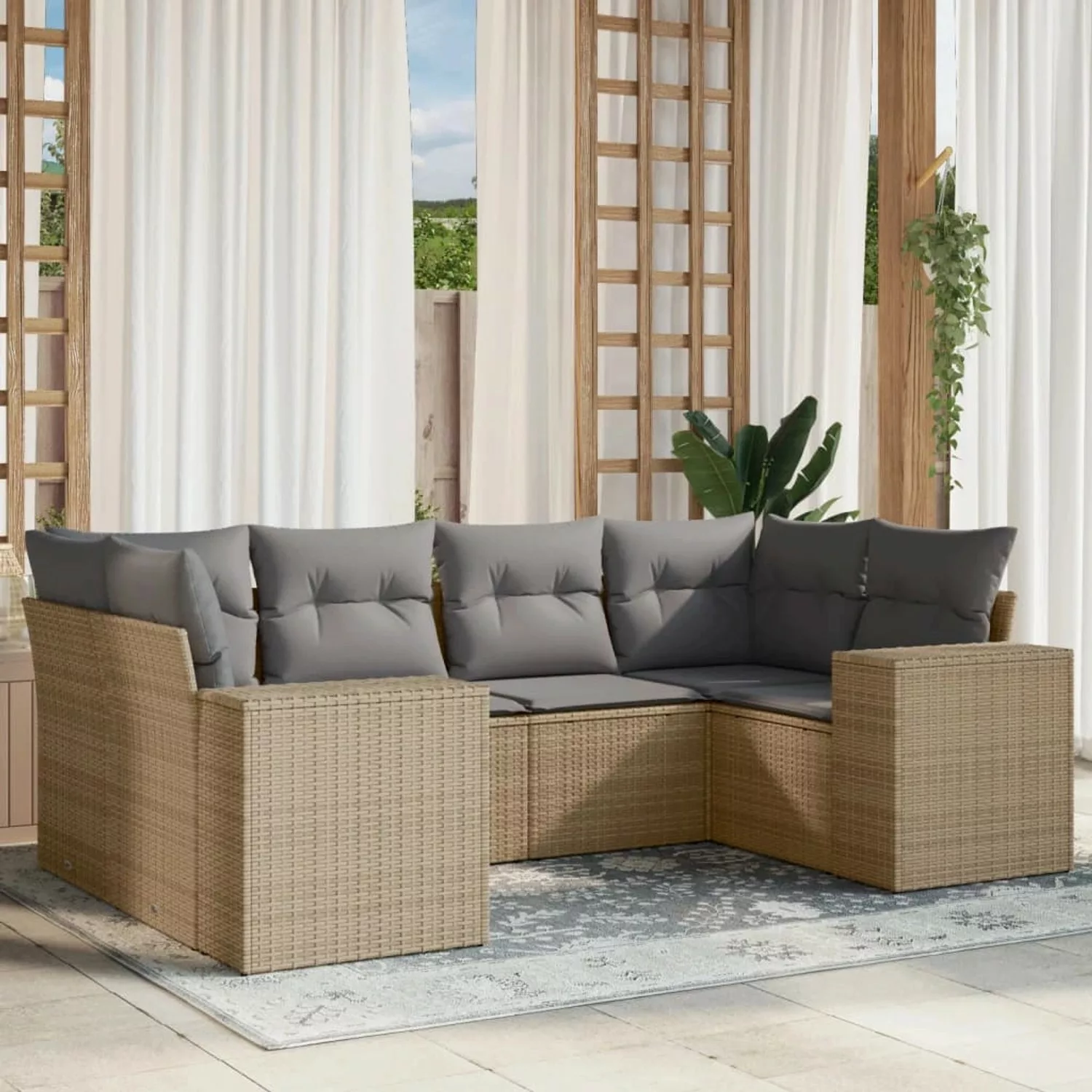 vidaXL 6-tlg Garten-Sofagarnitur mit Kissen Beige Poly Rattan Modell 170 günstig online kaufen