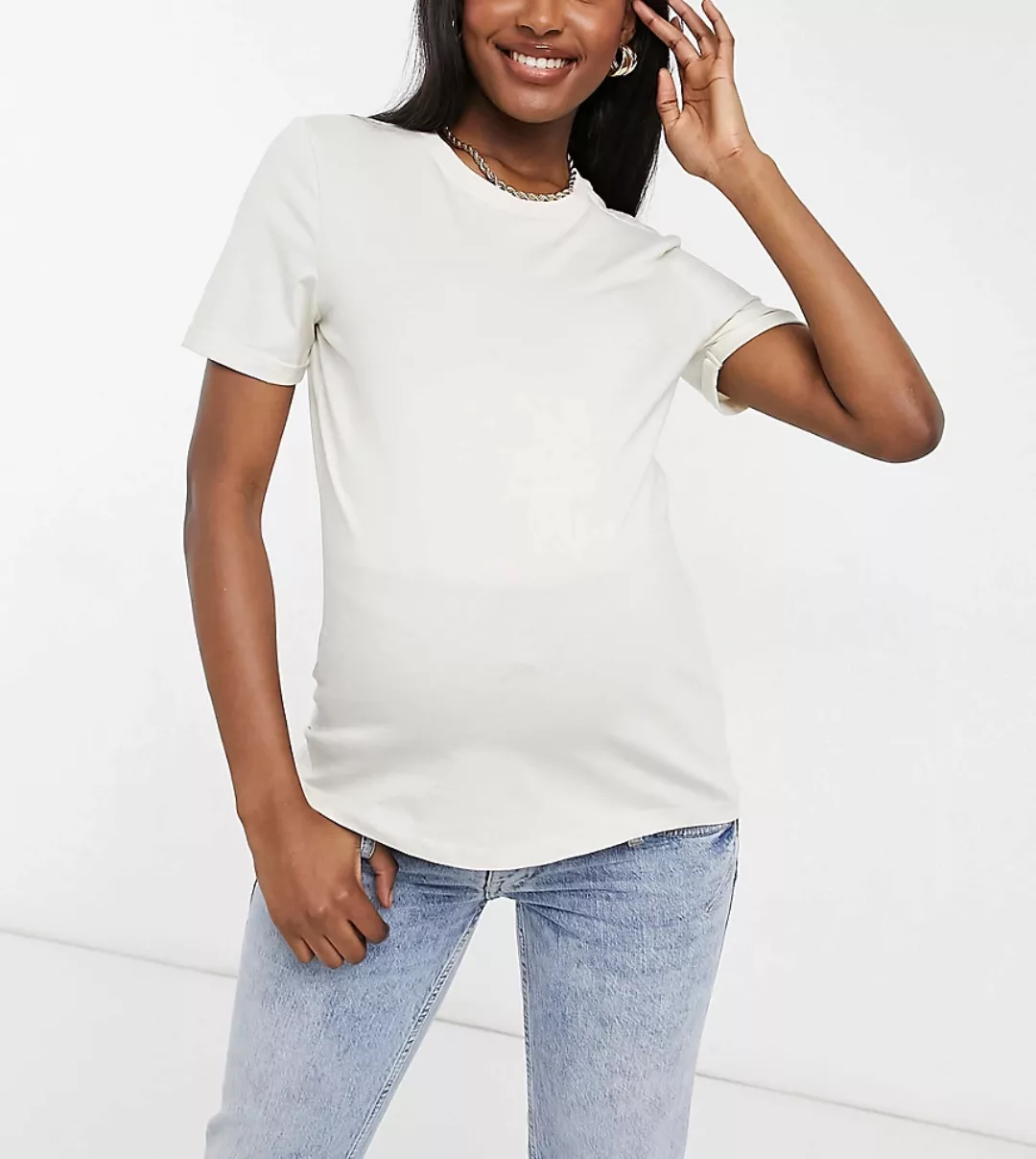 Pieces Maternity – T-Shirt aus Bio-Baumwolle in Weiß günstig online kaufen