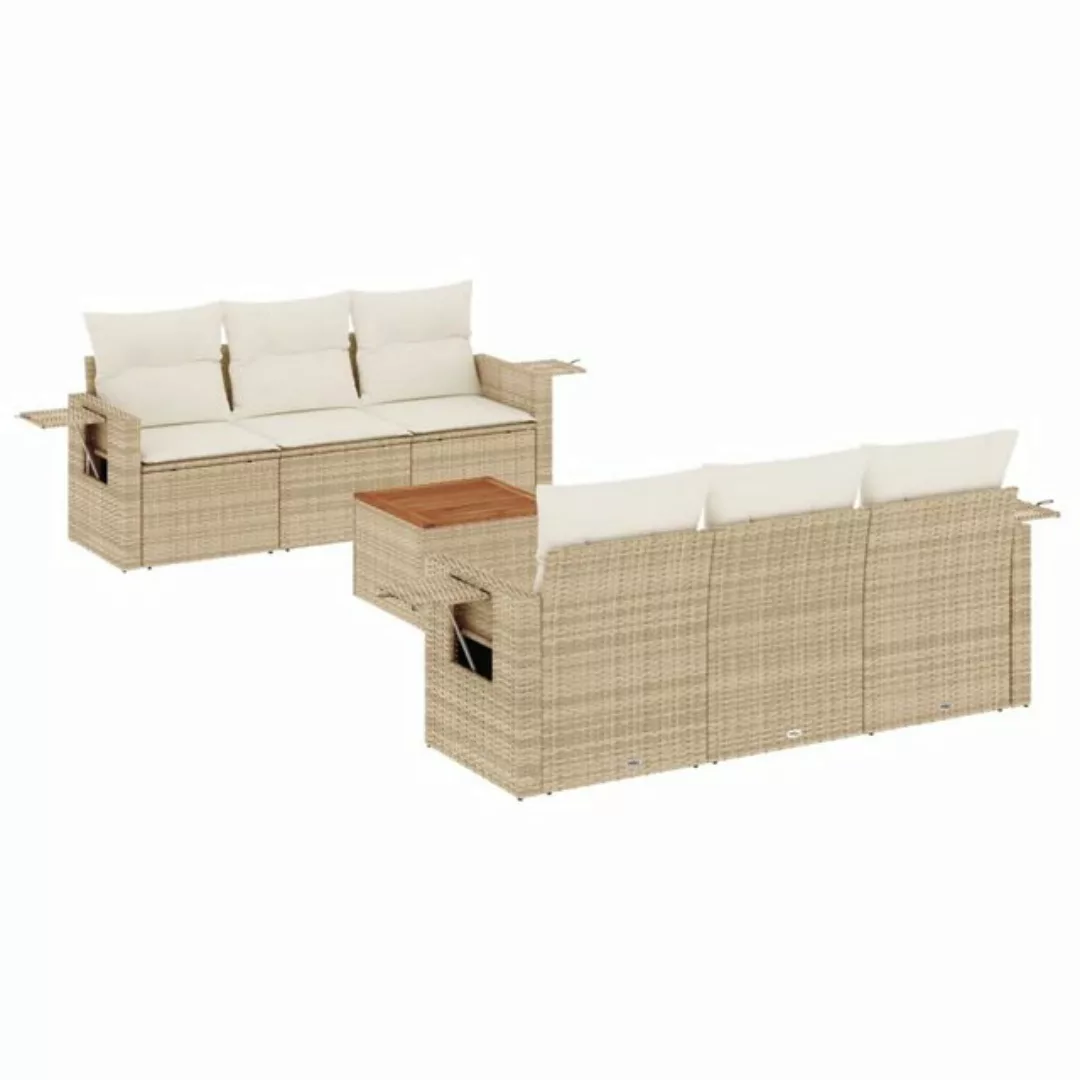 vidaXL Sofaelement 7-tlg. Garten-Sofagarnitur mit Kissen Beige Poly Rattan günstig online kaufen