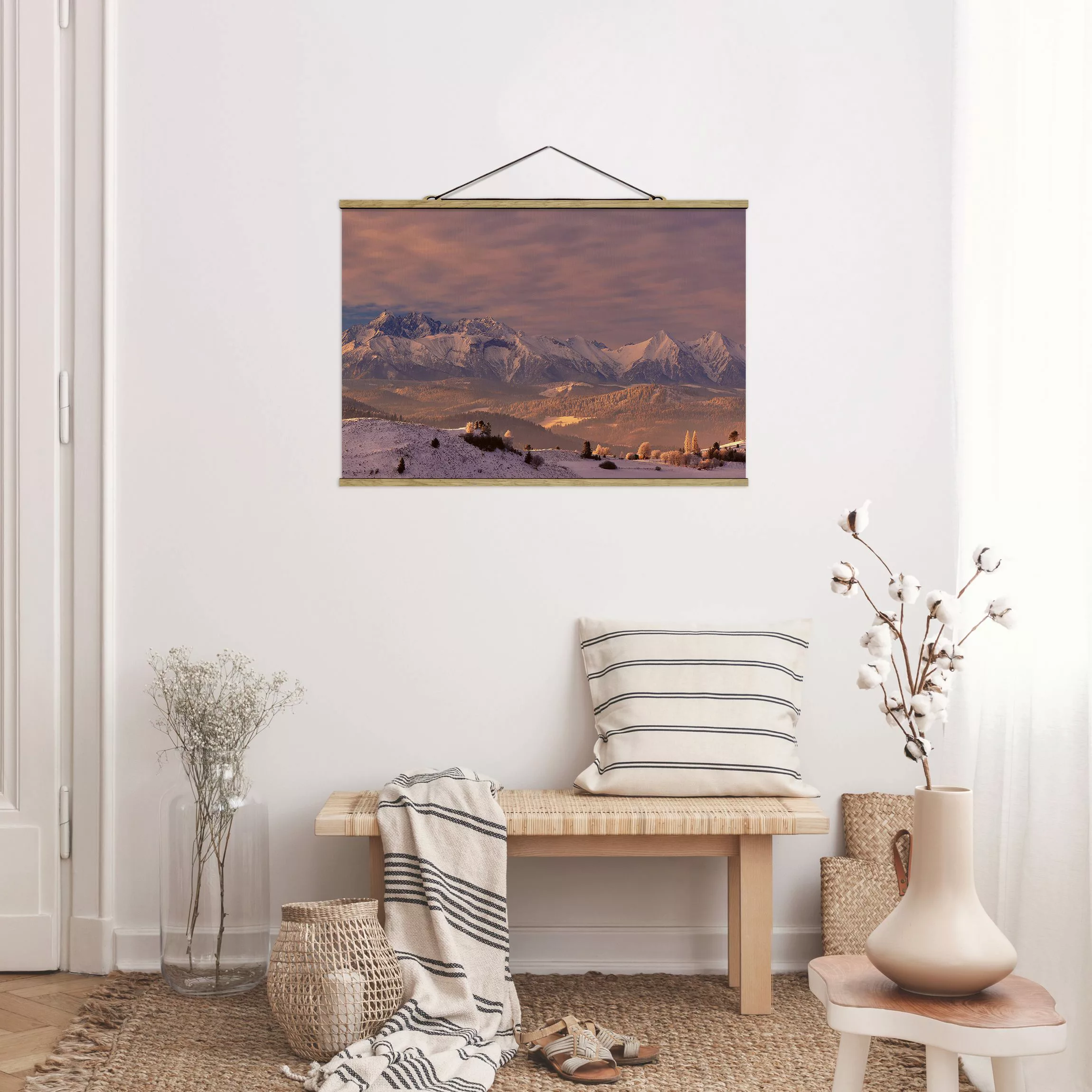 Stoffbild Berge mit Posterleisten - Querformat Hohe Tatra am Morgen günstig online kaufen