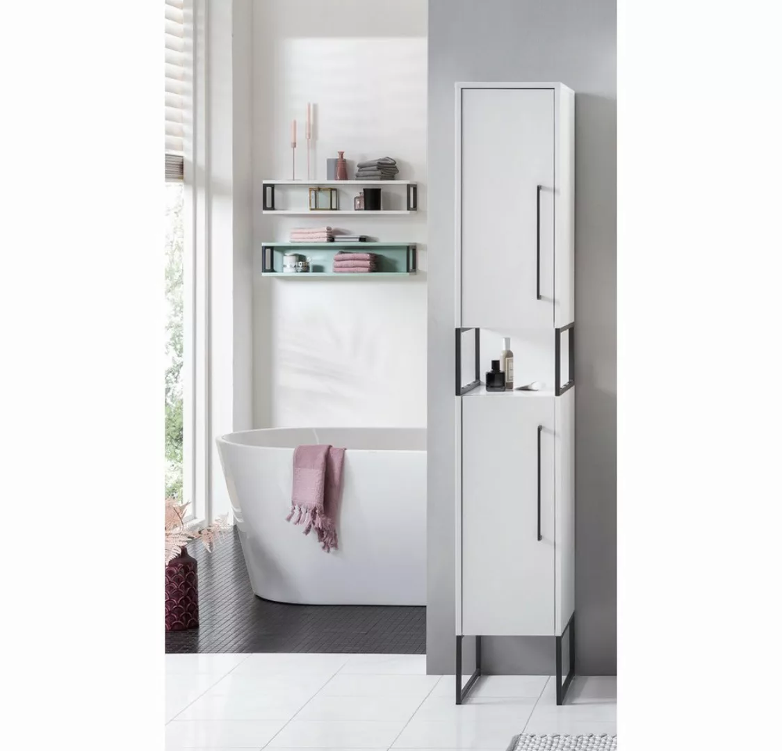 Lomadox Hochschrank LIMOGES Badezimmer -80 in Kreideweiß mit Kufengestell, günstig online kaufen