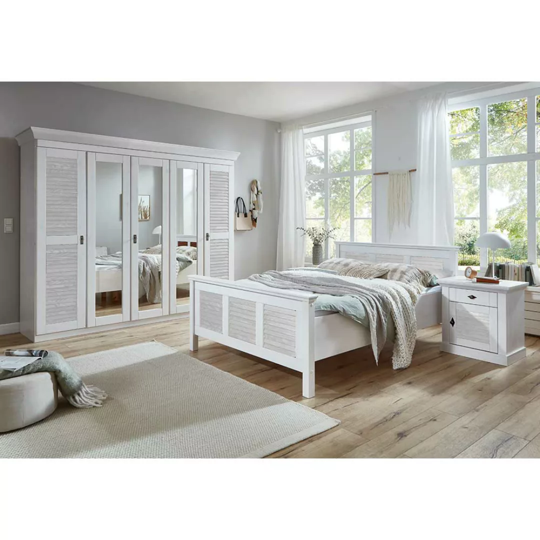 Komplettschlafzimmer im weißen Landhausstil lackiert (vierteilig) günstig online kaufen