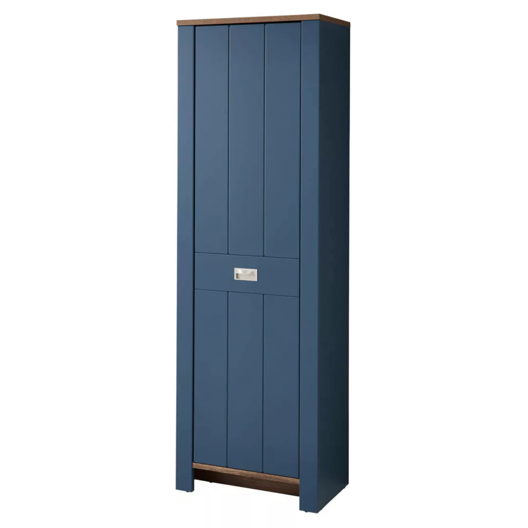 Schuhschrank Garderobenschrank schmal matt blau mit Eiche DEVON-36 Landhaus günstig online kaufen