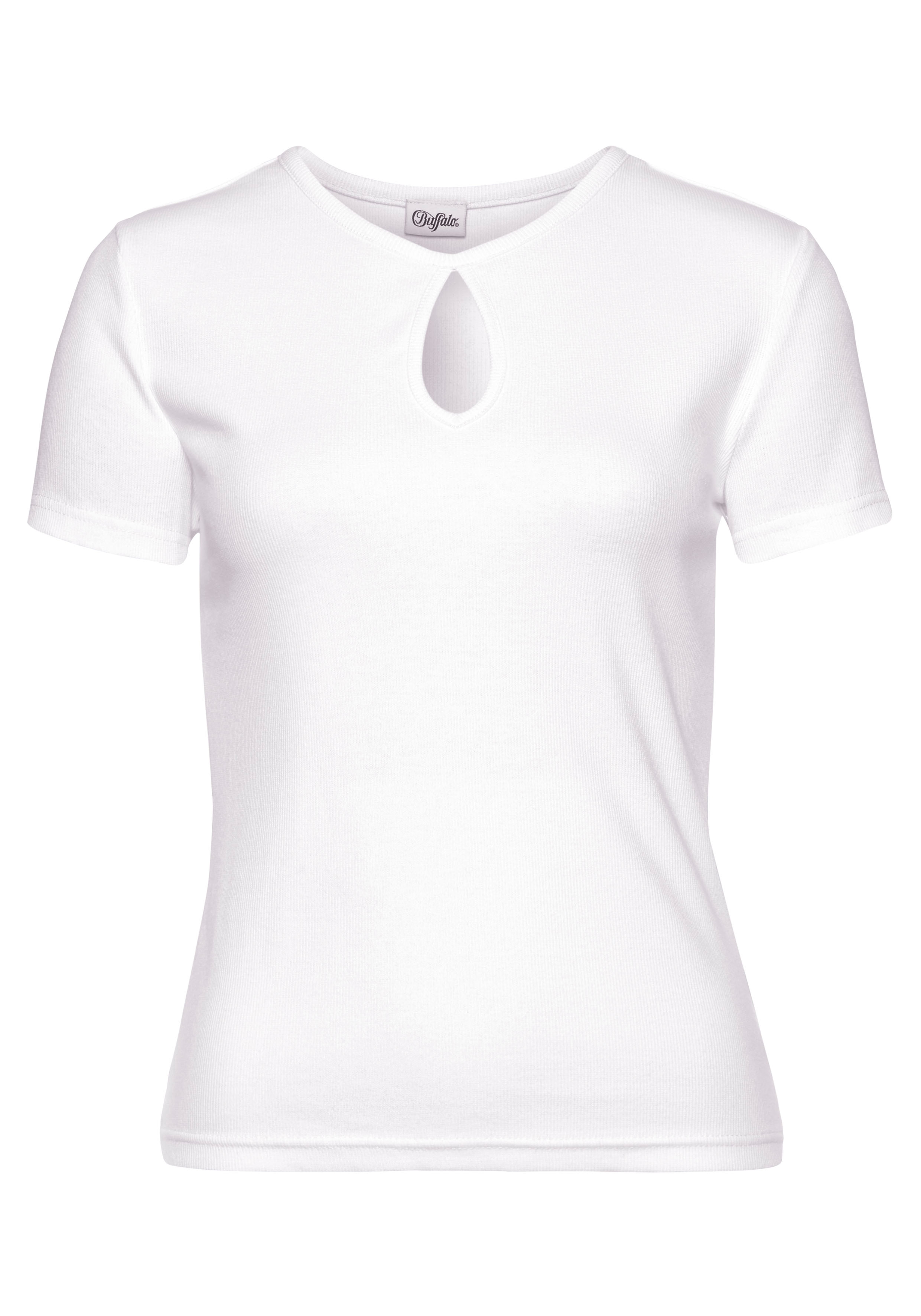Buffalo Kurzarmshirt aus feiner Rippware, Cut-Out-Detail, T-Shirt aus Baumw günstig online kaufen